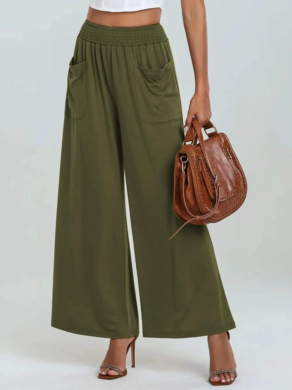 Pocketed Elastic Waist Wide Leg Pants sold by Body Central