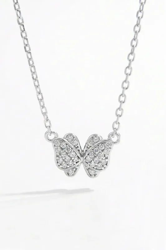 Zircon Butterfly Pendant Necklace - 925 Sterling Silver sold by Body Central