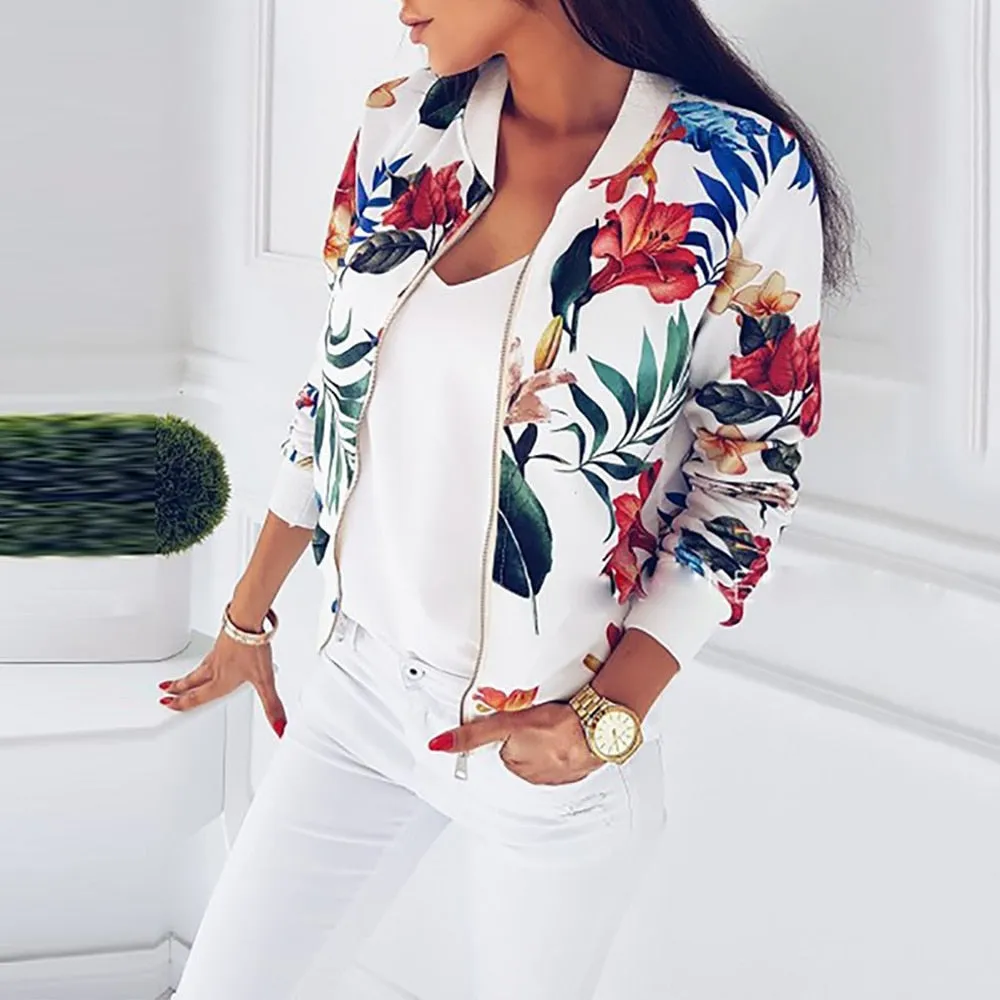 Retro Short Floral Long Sleeve Bomber Jacket sold by Body Central