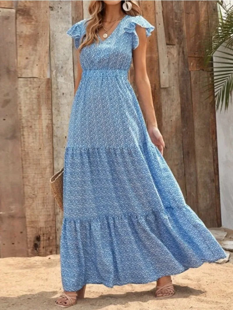 Bohemian High-rise Print Paneled Floral Long Dress sold by Body Central