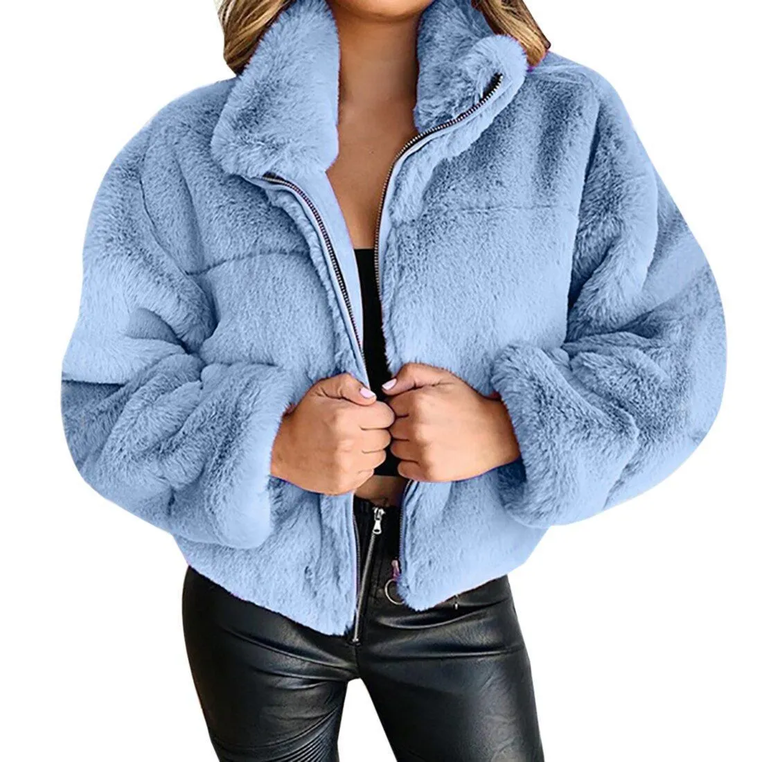 Cropped Fluffy Faux Fur Overcoat sold by Body Central