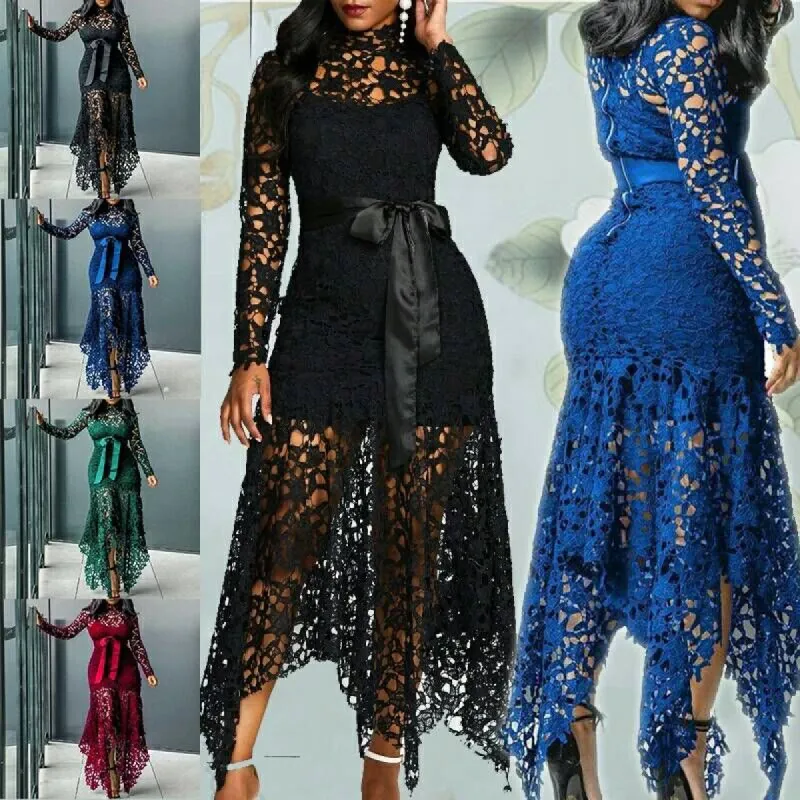 Straps Lace Mesh Perspective Fishtail Patchwork Midi Bodycon Dress sold by Body Central