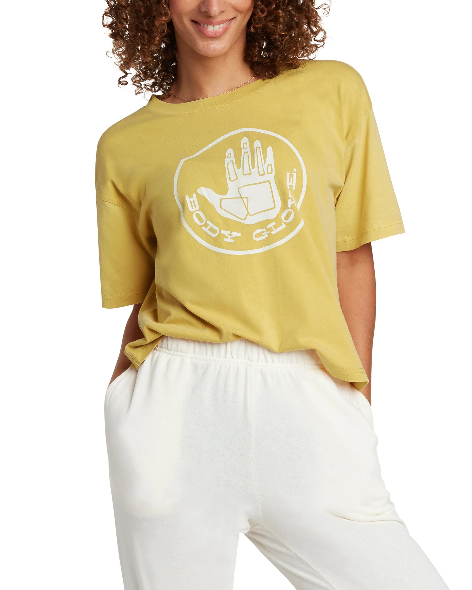 OG Logo Short-Sleeved Relaxed Fit Crop T-Shirt - Gold sold by Body Glove