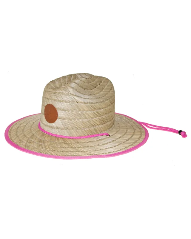 Straw Lifeguard Hat with Bungee Cord - Natural/Pink sold by Body Glove