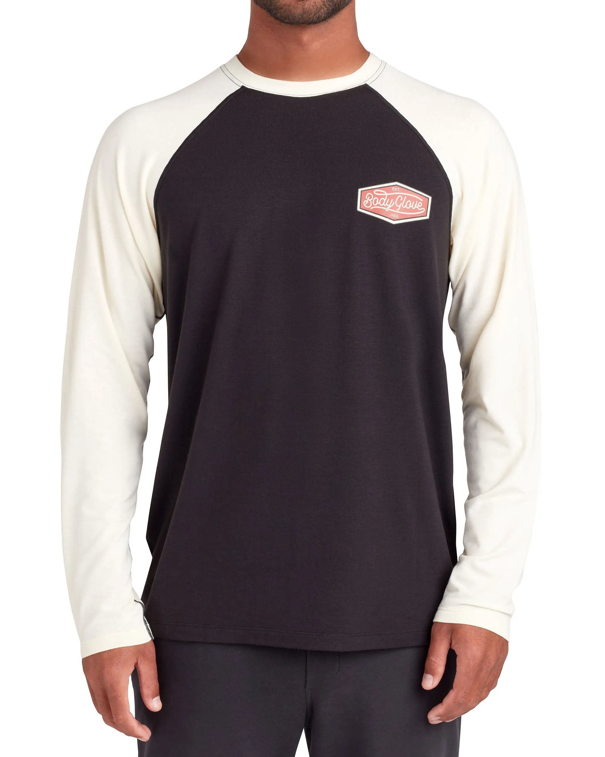 Long-Sleeved Raglan UPF 50+ T-Shirt - Black/White sold by Body Glove