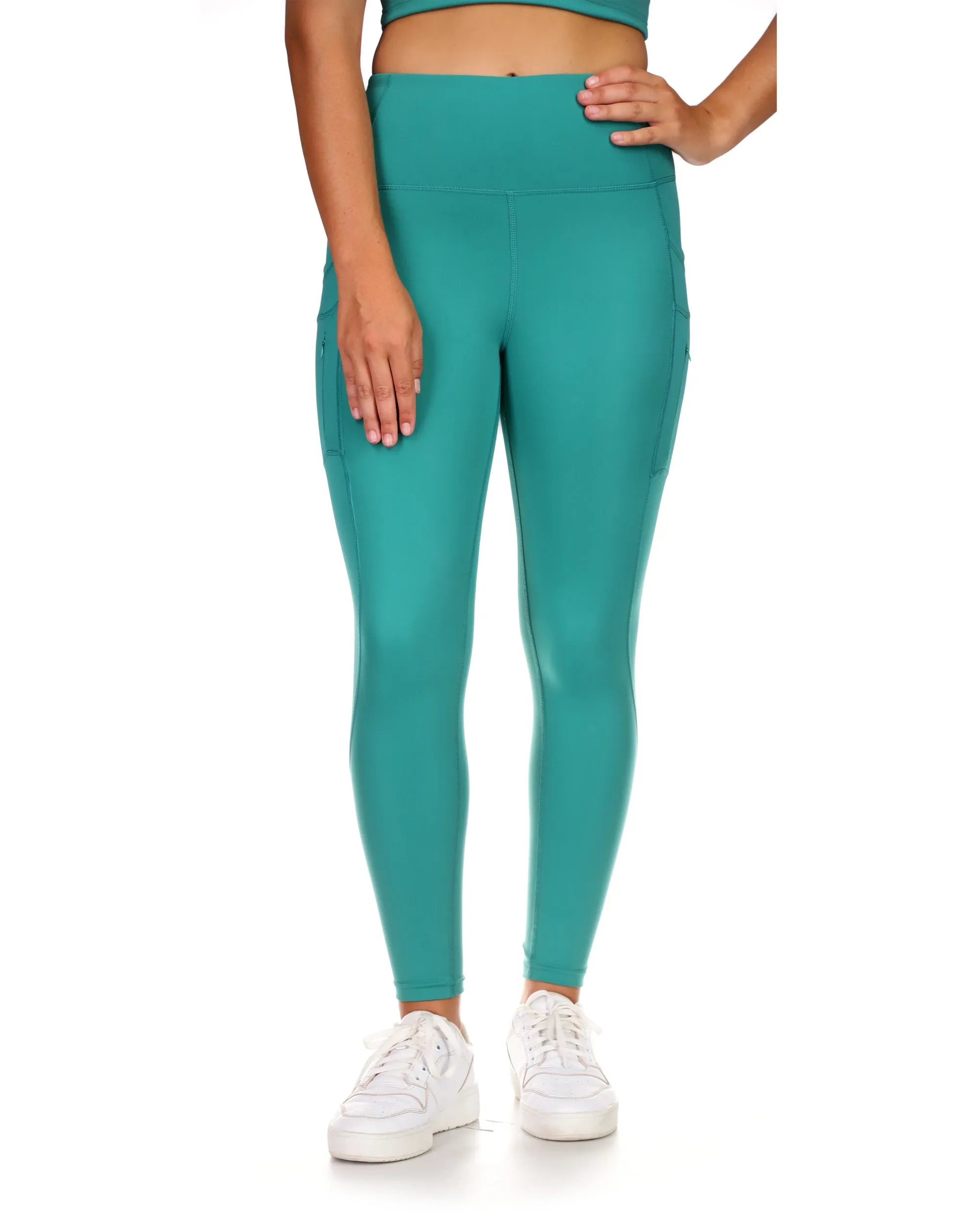 Breezy 7/8 High-Rise Legging w/ Zippered Pockets - Green sold by Body Glove