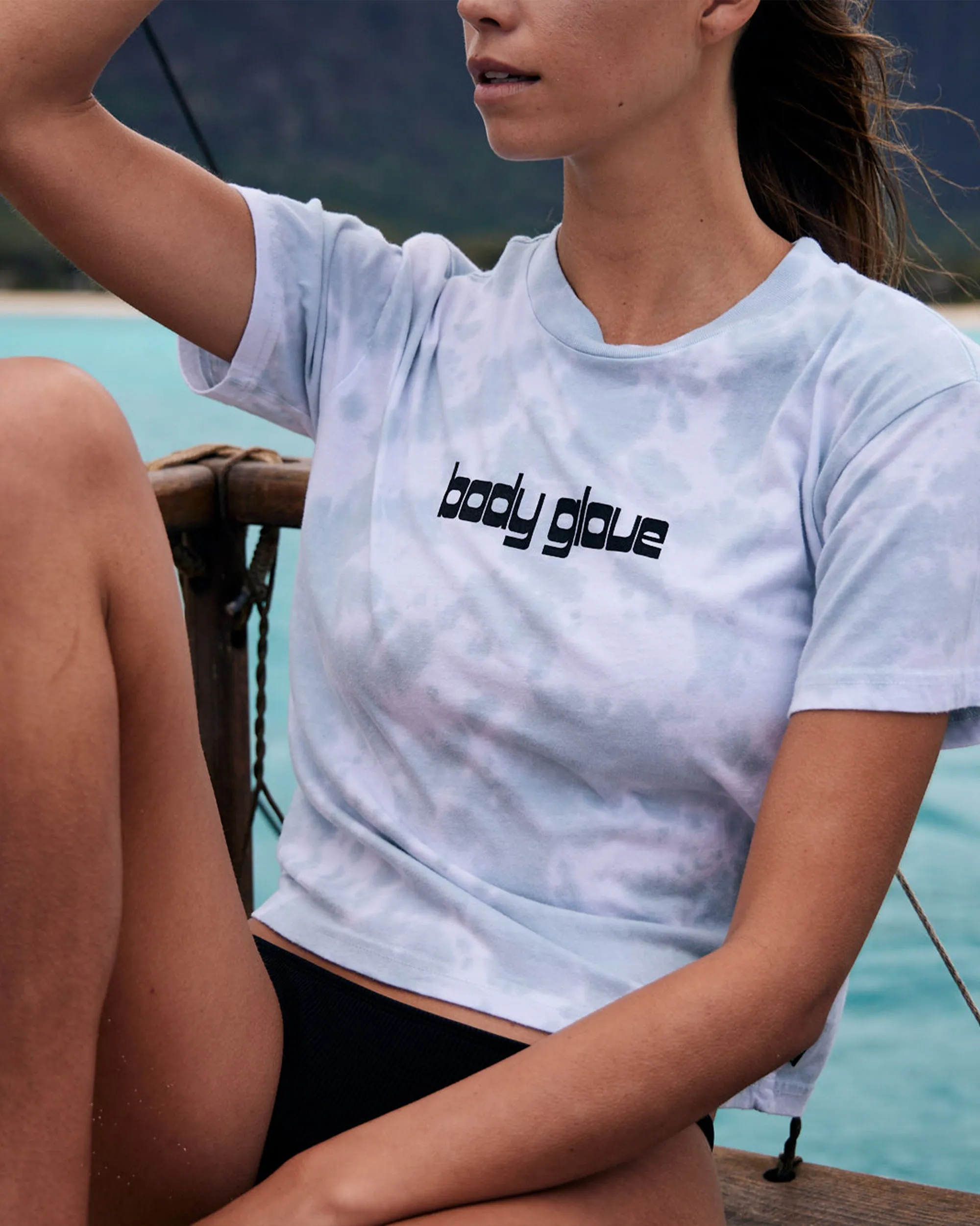 Head In The Clouds Tie-Dye Relaxed Fit Crop T-Shirt - Aqua sold by Body Glove