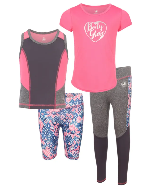 Girls' Four-Piece Diamond-Print Set (7-12) - Aqua & Pink made by Body Glove