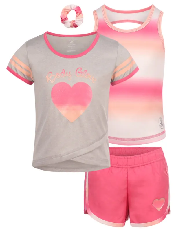 Girls' Three-Piece Gradient Heart Graphic Set (7-12) - Pink & Peach made by Body Glove