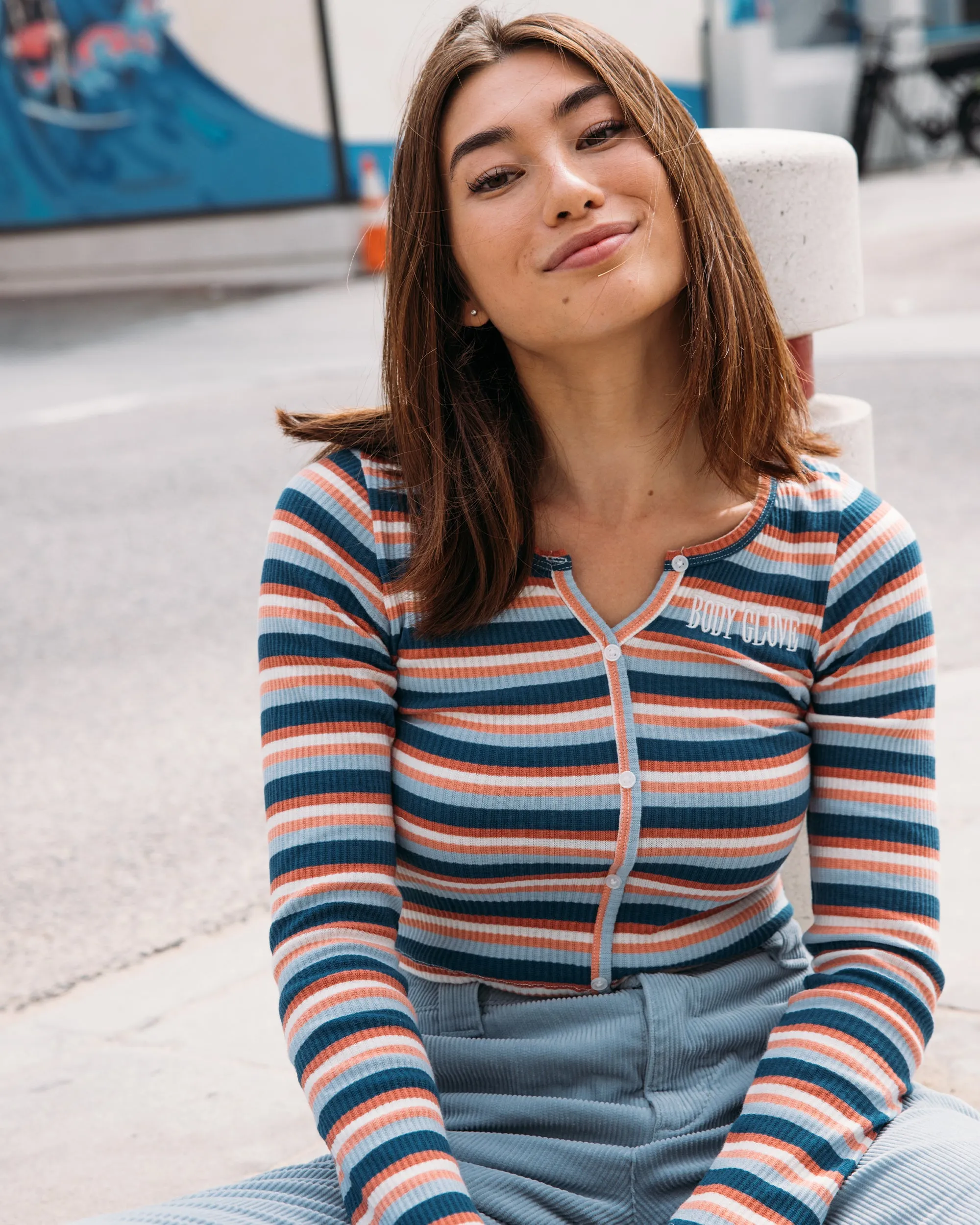 Striped Ribbed Long-Sleeve Shirt - Navy sold by Body Glove