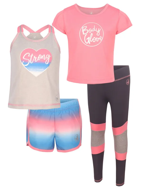 Girls' Four-Piece Foil Logo/Heart Graphic Set (4-6X) - Blue & Pink made by Body Glove