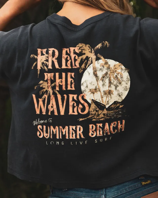Women's Long Live Surf Tee - Black made by Jerry Leigh
