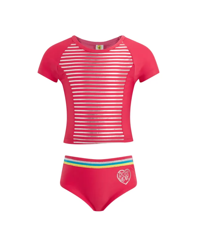 Girls' Striped Short-Sleeve Two-Piece Swimsuit (4-6X) - Pink sold by Body Glove