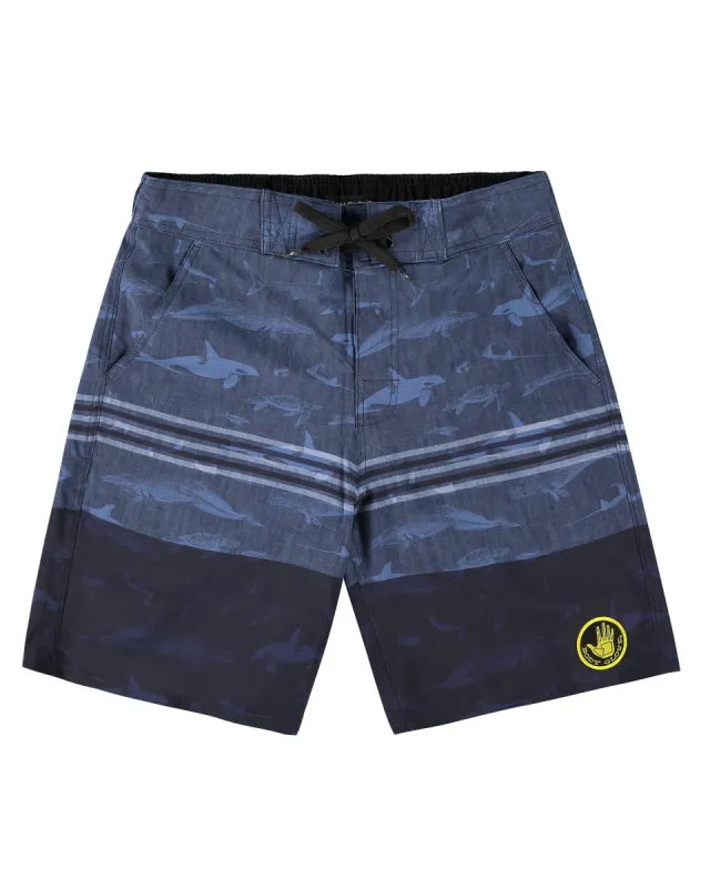Men's 19-Inch La Concha Sea-Life Striped Eboard Short - Dark Navy made by Body Glove