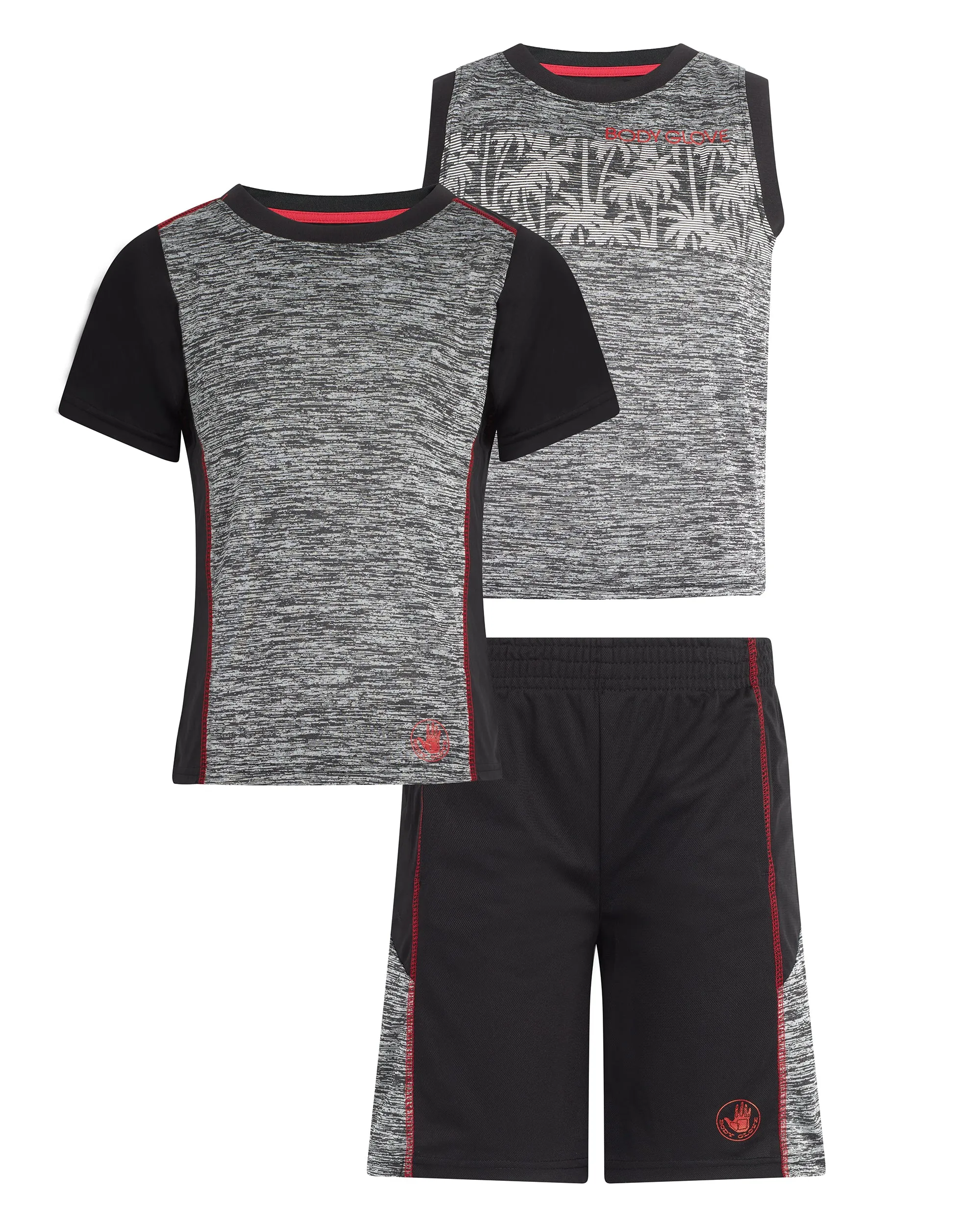 Boys' Three-Piece Shirts and Short Set (4-7) - Black & Red sold by Body Glove