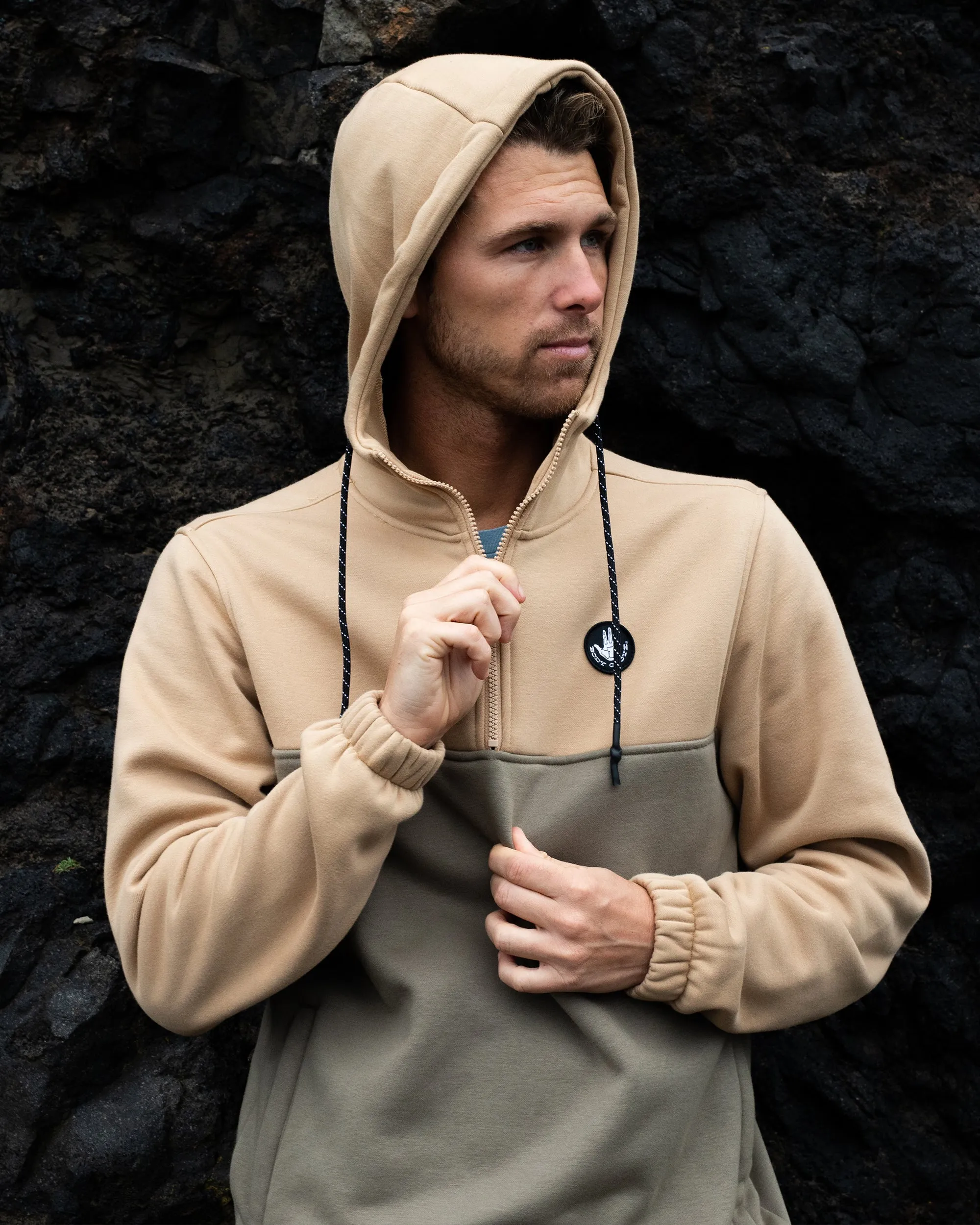 Men's Paxton Quarter Zip Pullover Hoodie - Khaki sold by Body Glove