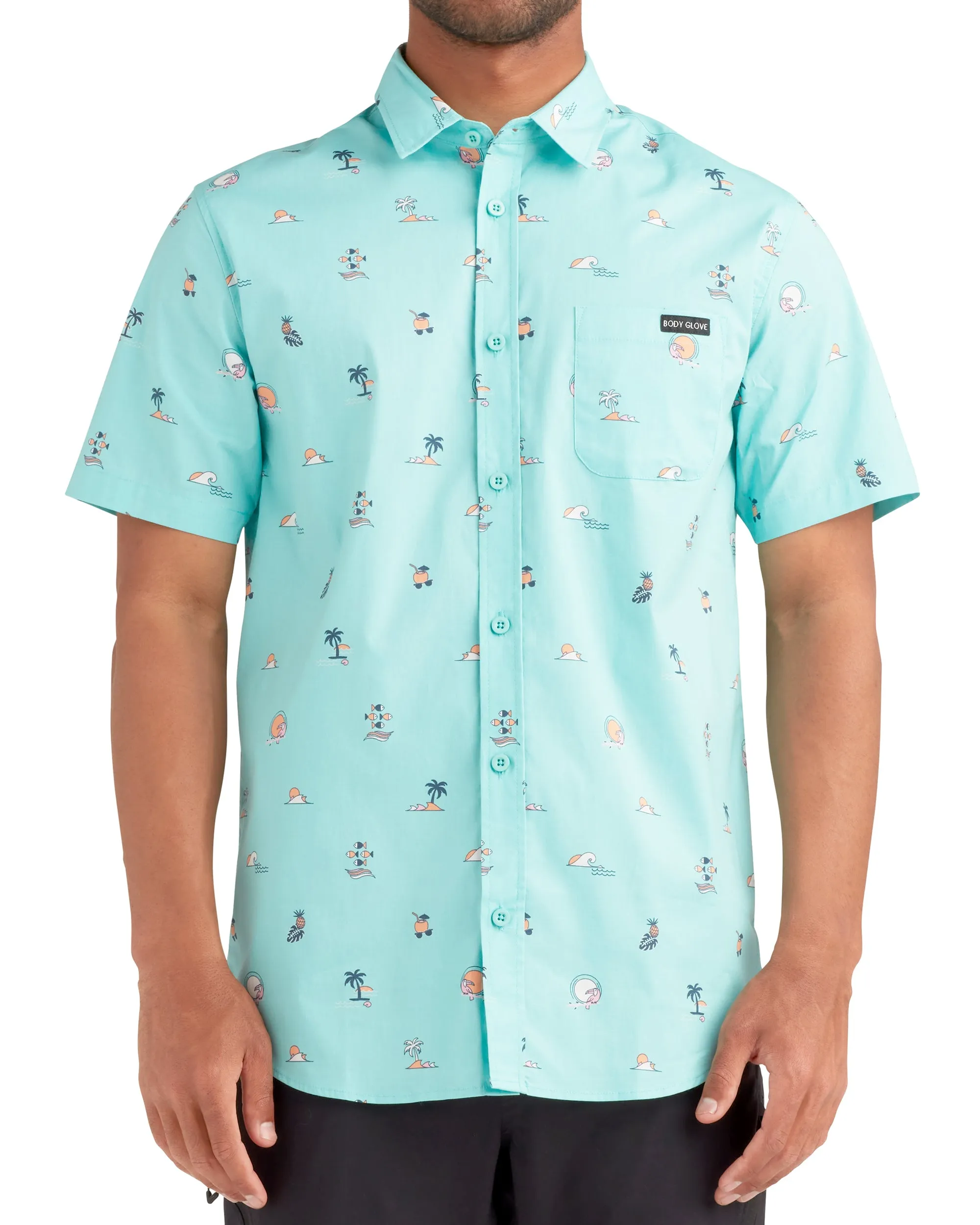 Tropic Trip Button-Up Shirt - Aqua sold by Body Glove