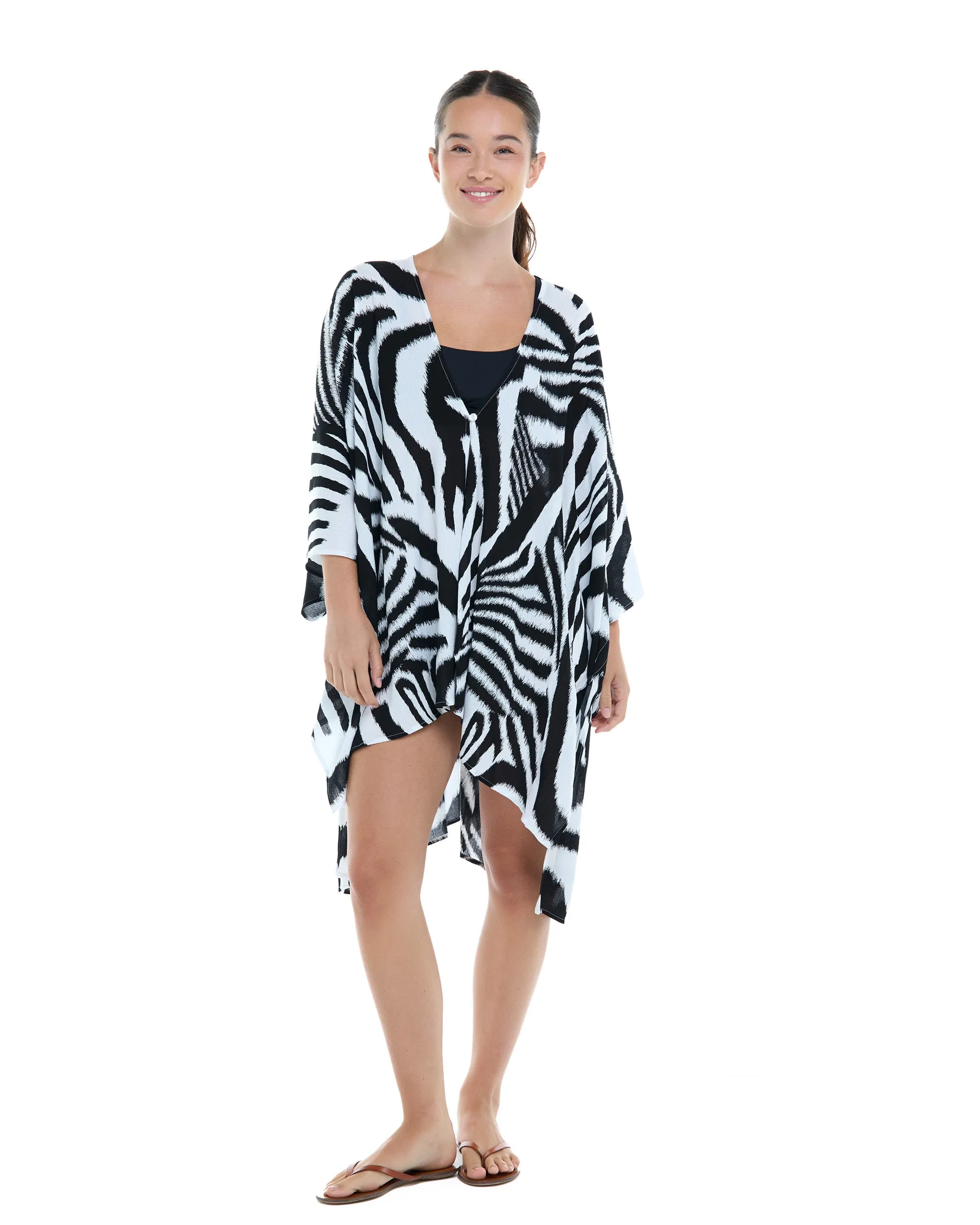 Glow Aubree Cover-Up Kimono - Black/Glow Prt sold by Body Glove