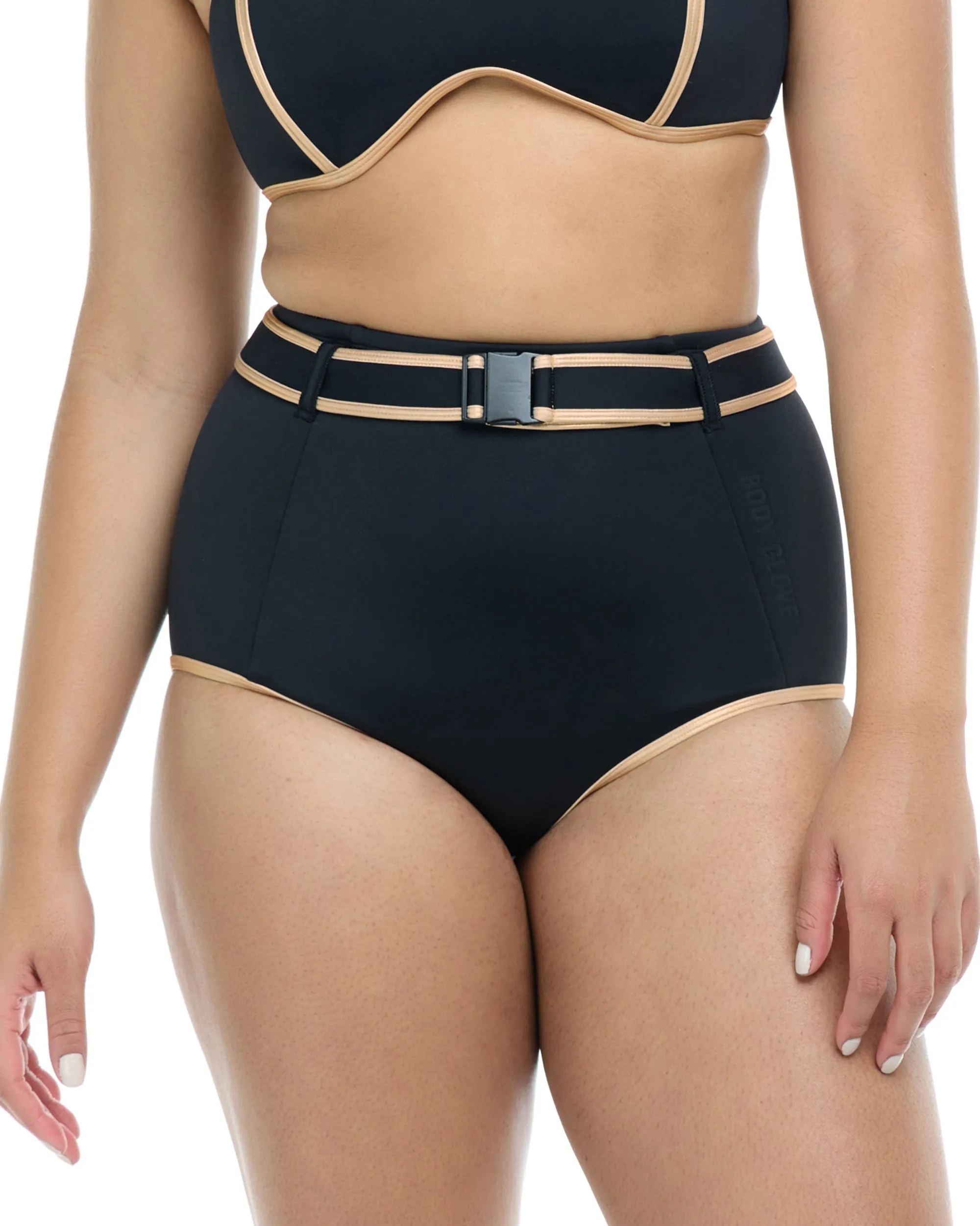 Undersea Raquel High Waisted Swim Bottom - Black Gold sold by Body Glove