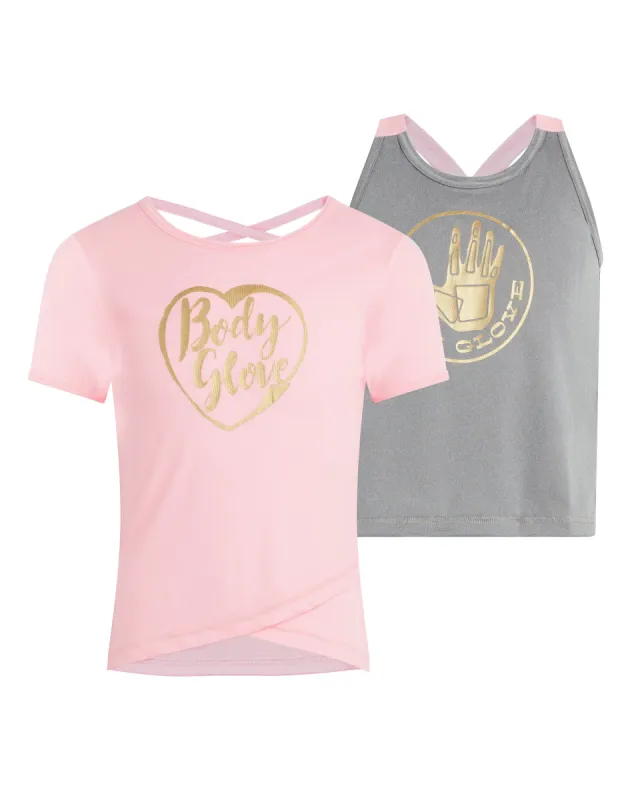 Girls' Short-Sleeve Shirt and Tank Top Set (7-12) - Pink & Grey sold by Body Glove