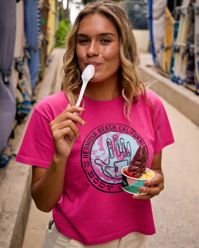 Hermosa Beach '53 Relaxed Fit Crop T-Shirt - Fuchsia sold by Body Glove
