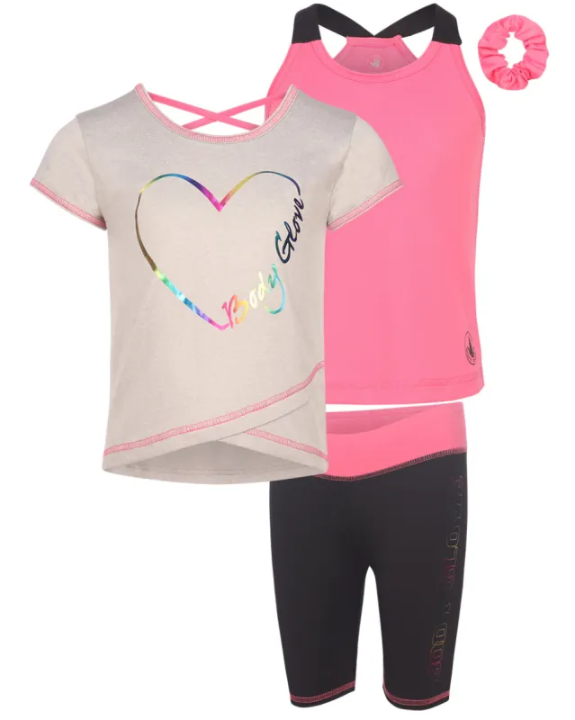Girls' Three-Piece Foil Heart Logo Set (7-12) - Pink & Black made by Body Glove