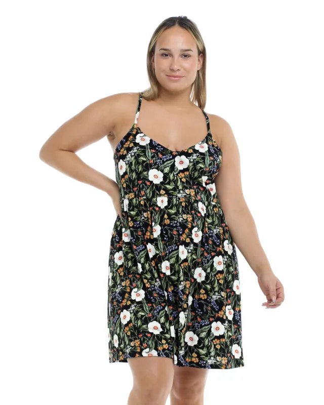 Inflorescence Ivy Plus Size Cover-Up Dress - Black sold by Body Glove