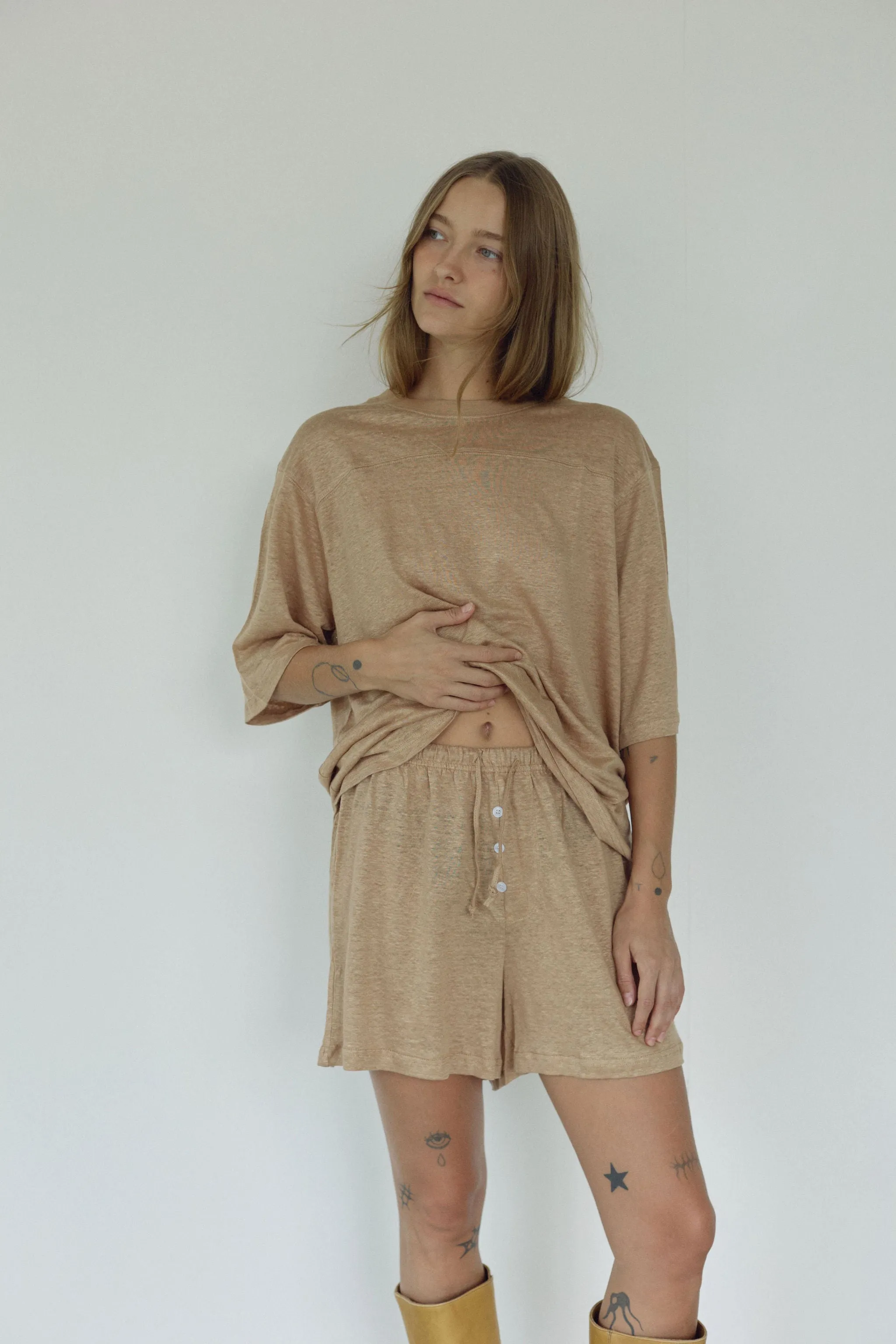 The Linen Tee, Tan sold by Boheme