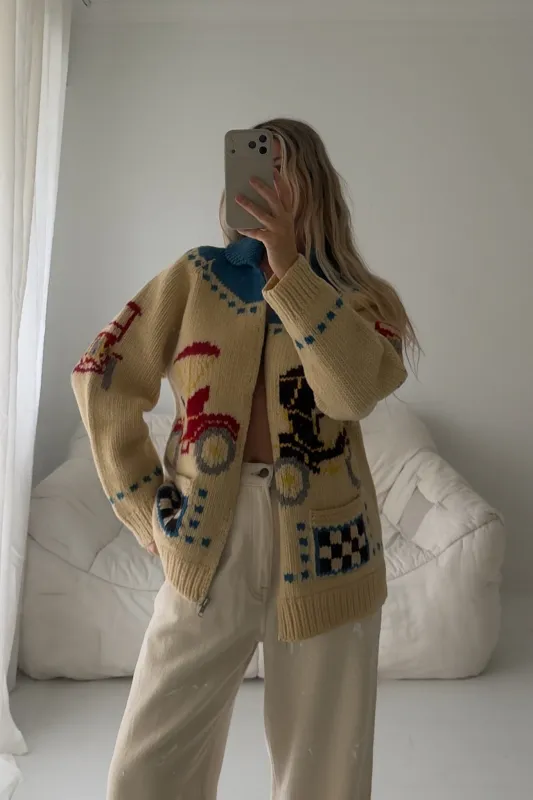 1960s Automobile Wool Cardigan made by Boheme