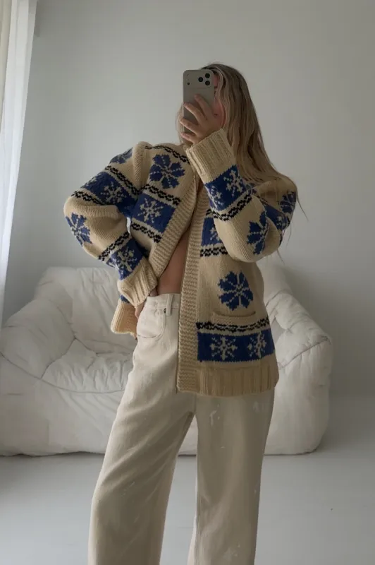 1960s Snow Flake Wool Cardigan made by Boheme