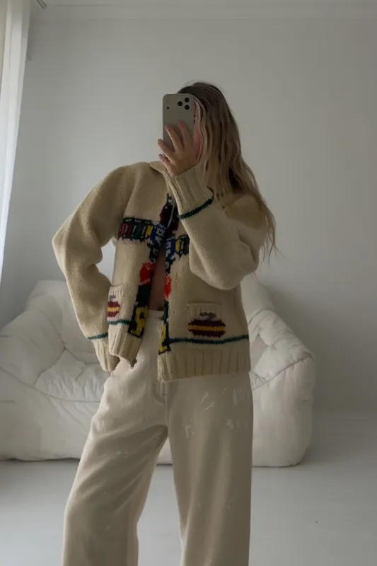 1960s Totem Pole & Curling Wool Cardigan made by Boheme