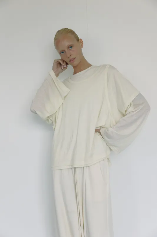 The Merino Wool Layered Tee, Cream made by Boheme
