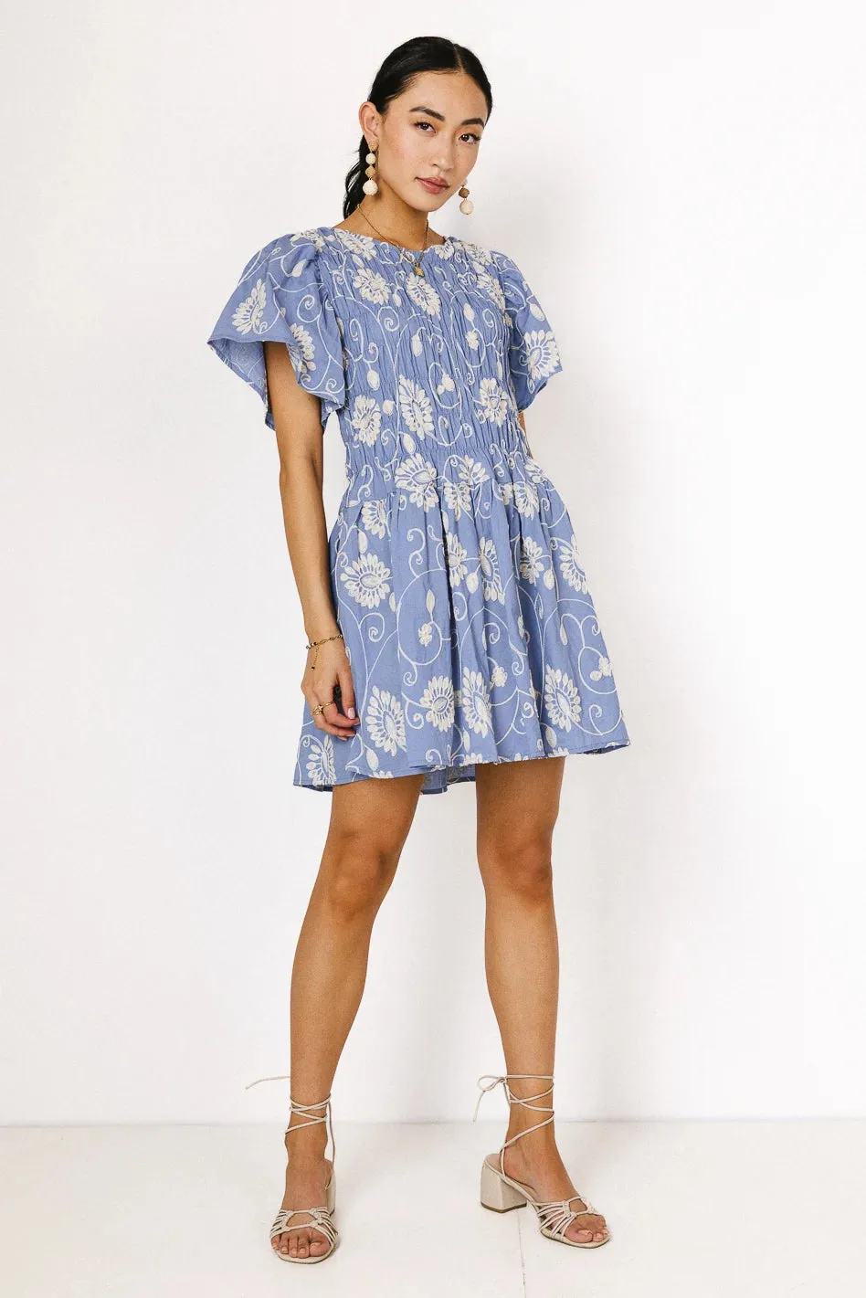 Priya Embroidered Mini Dress in Blue sold by bohme product image thumbnail 2