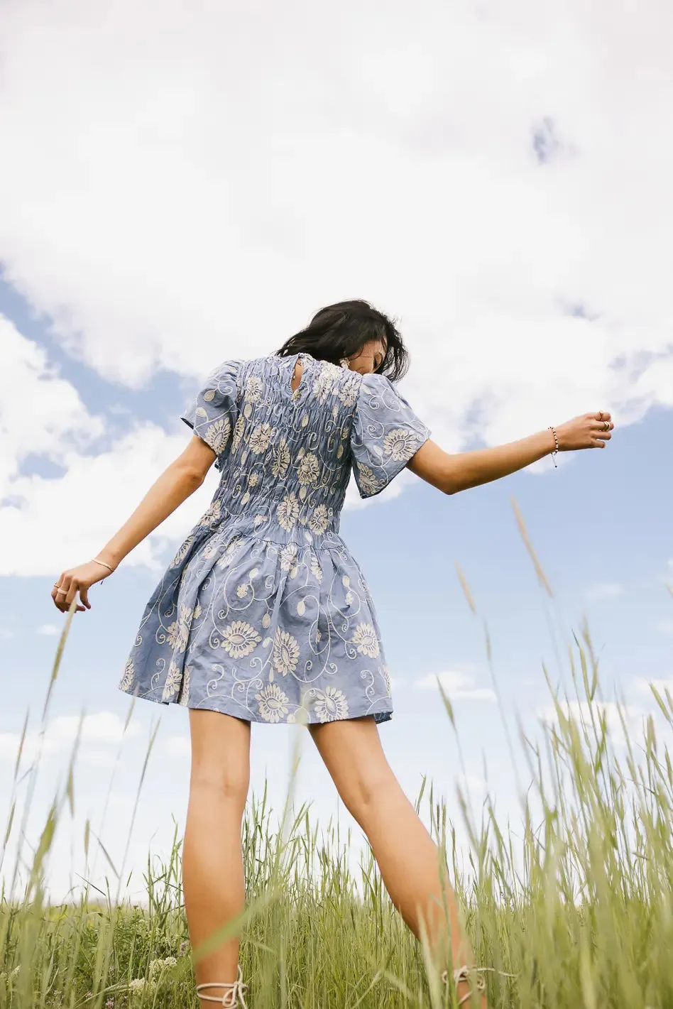 Priya Embroidered Mini Dress in Blue sold by bohme product image thumbnail 5