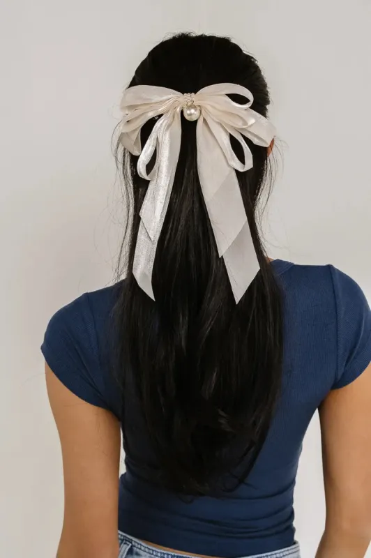 Chiffon Bow Hair Clip in Champagne sold by bohme