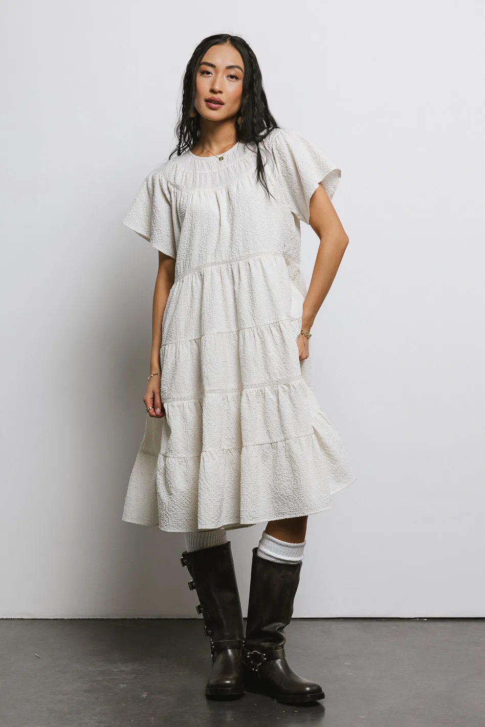 Neve Textured Midi Dress in Ivory - FINAL SALE sold by bohme product image thumbnail 4
