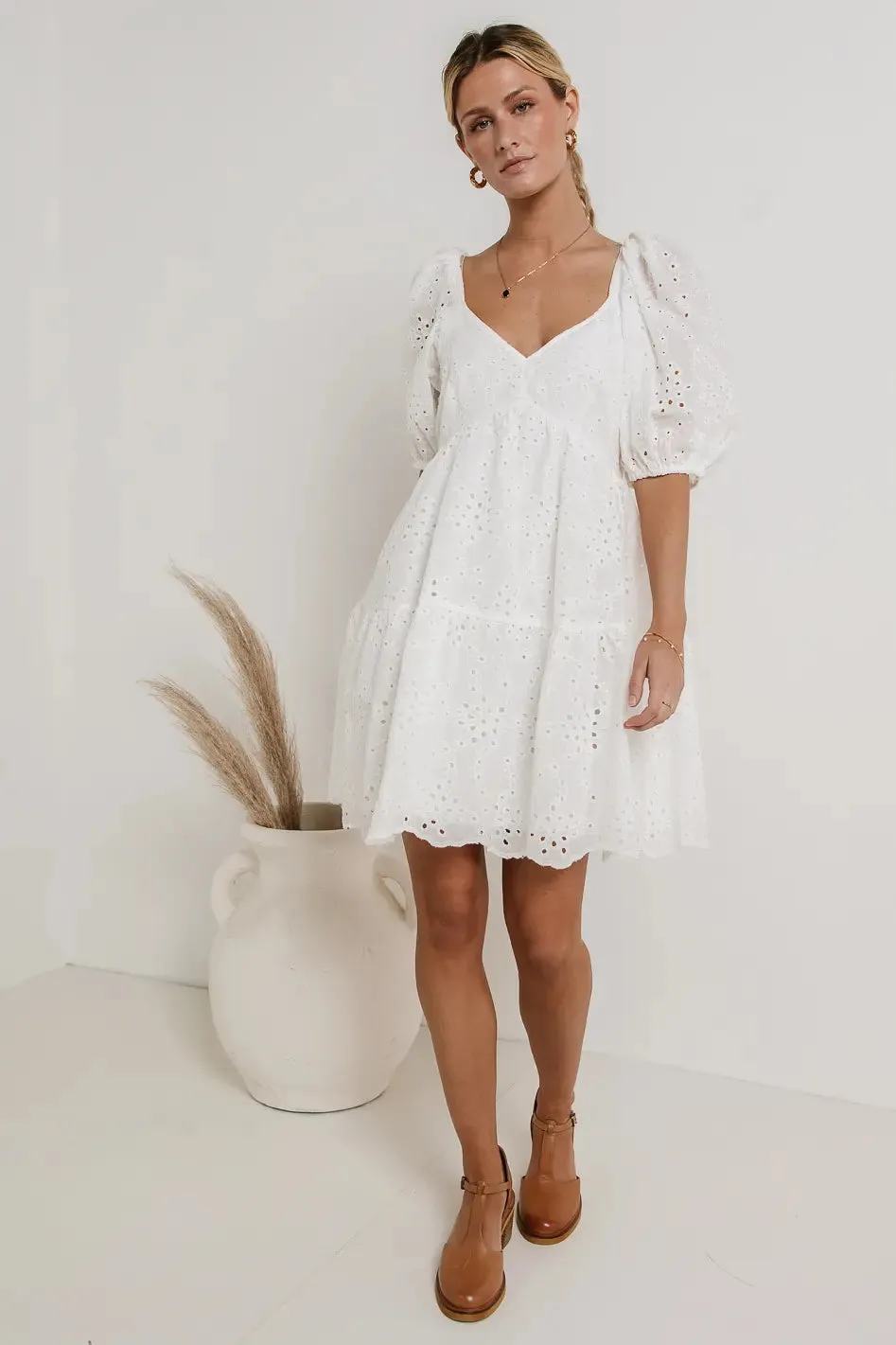 Jaime Eyelet Mini Dress in White - FINAL SALE sold by bohme