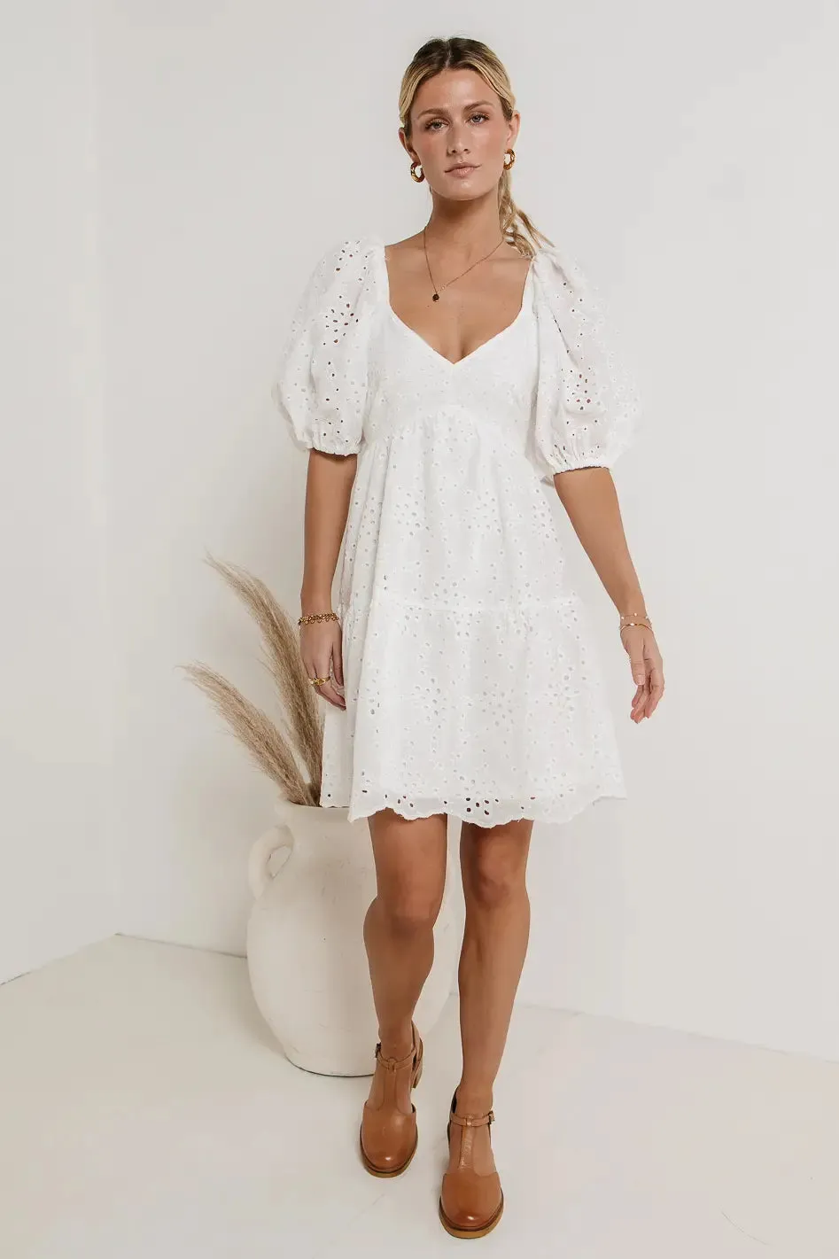 Jaime Eyelet Mini Dress in White - FINAL SALE sold by bohme product image thumbnail 5