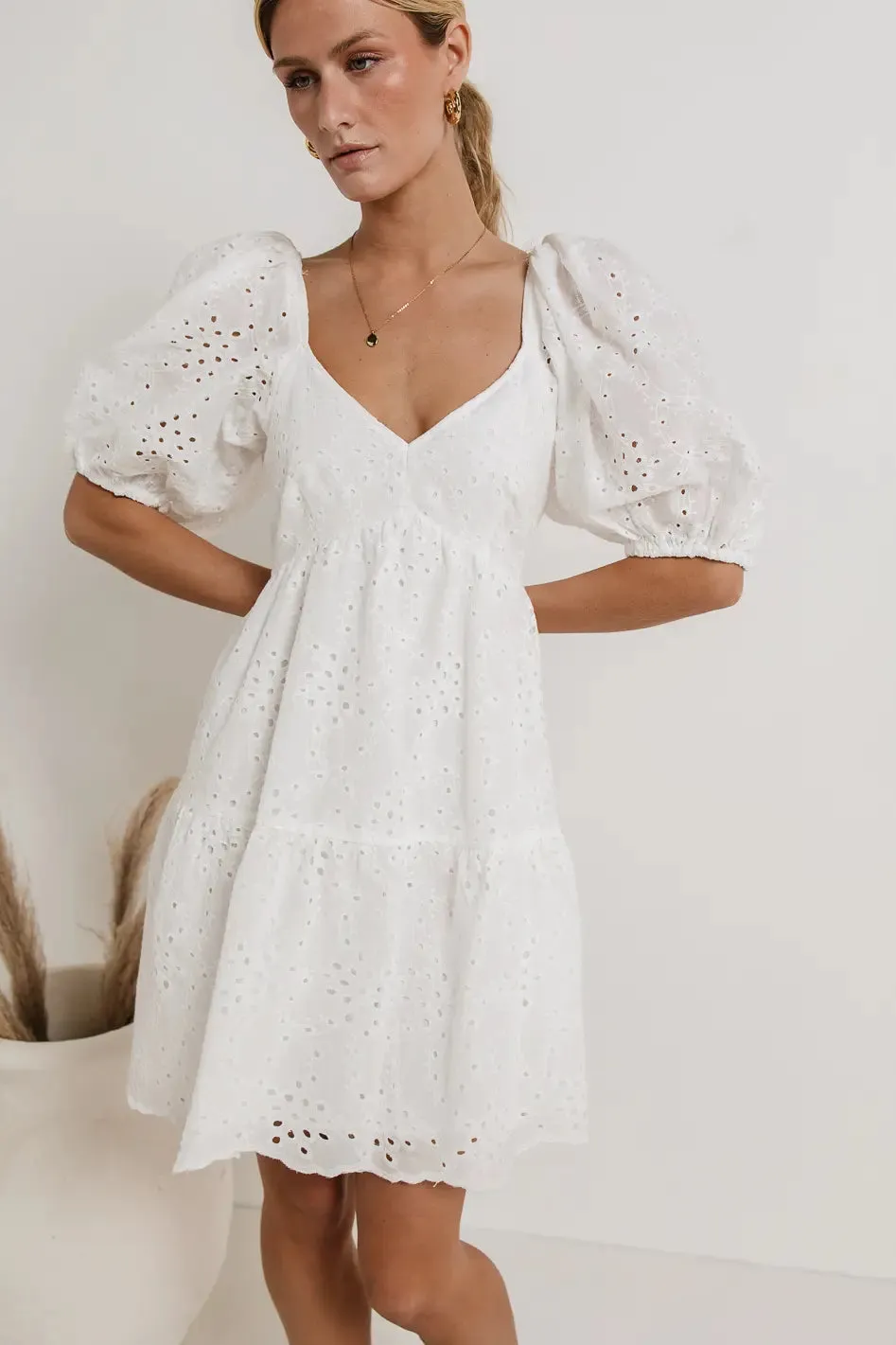 Jaime Eyelet Mini Dress in White - FINAL SALE sold by bohme product image thumbnail 3