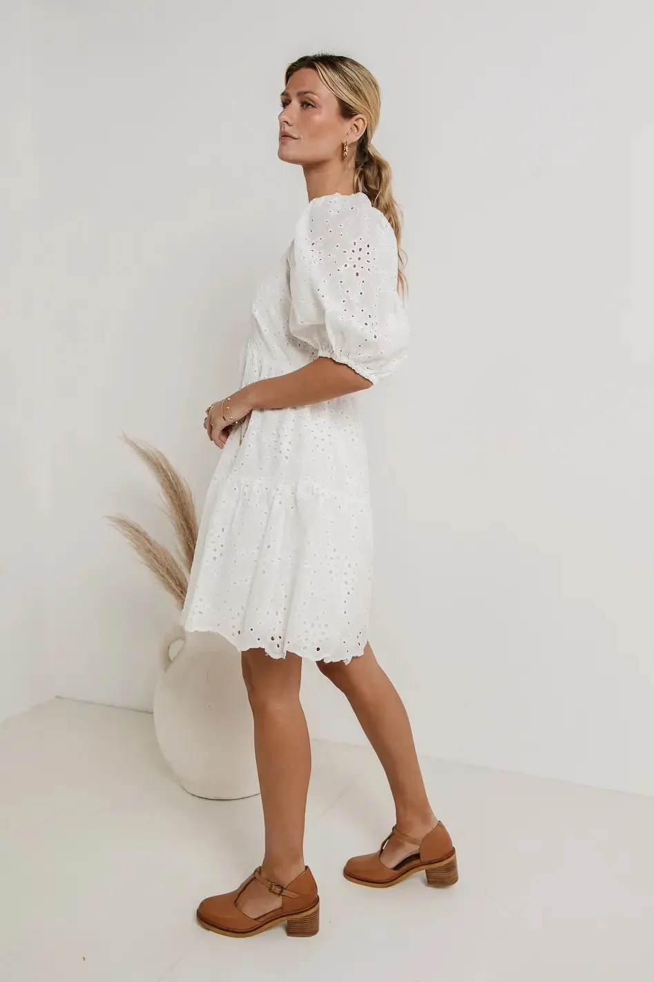 Jaime Eyelet Mini Dress in White - FINAL SALE sold by bohme product image thumbnail 4
