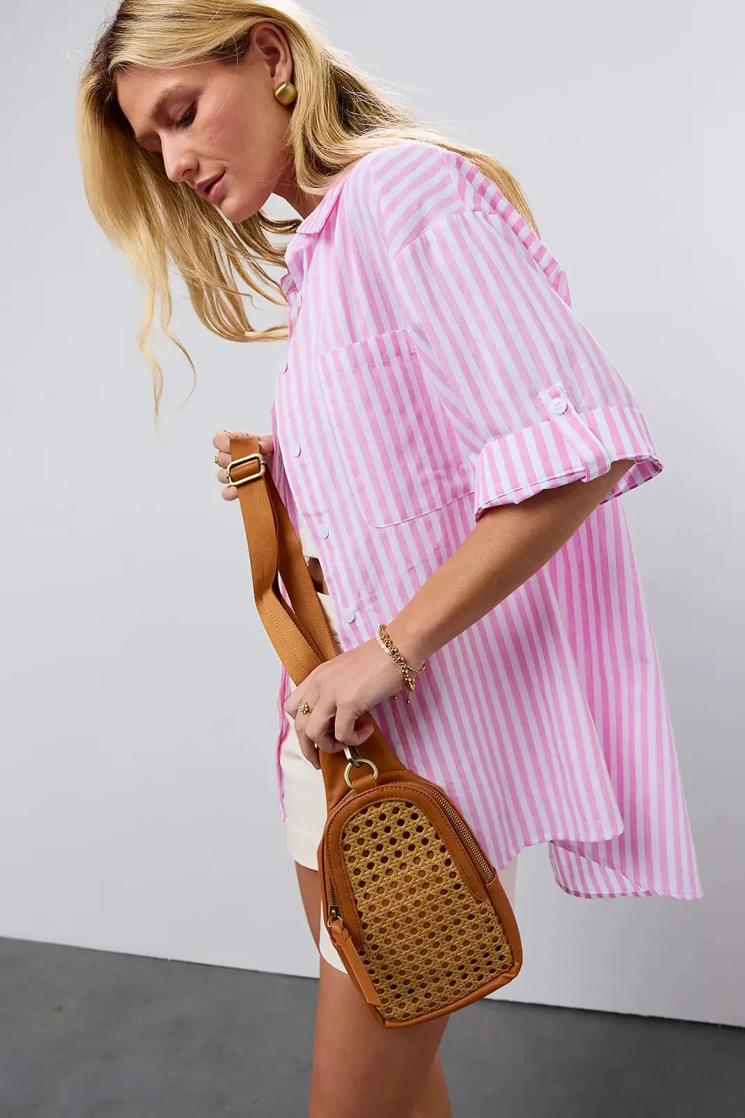 Hattie Striped Button Up in Pink - FINAL SALE sold by bohme product image thumbnail 3