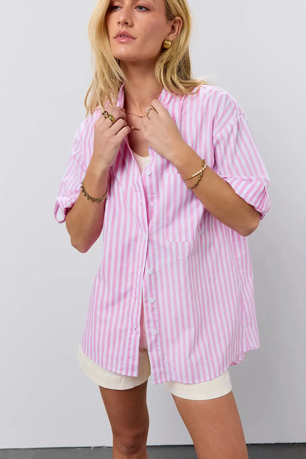 Hattie Striped Button Up in Pink - FINAL SALE sold by bohme product image thumbnail 2
