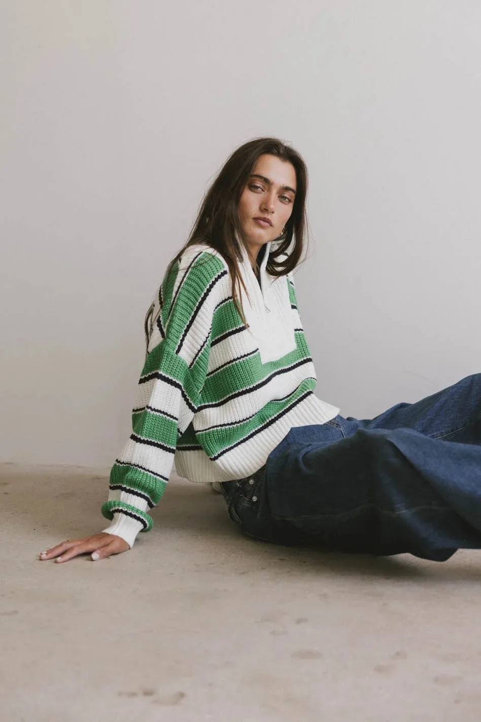 Kandy Half Zip Sweater in Green - FINAL SALE sold by bohme