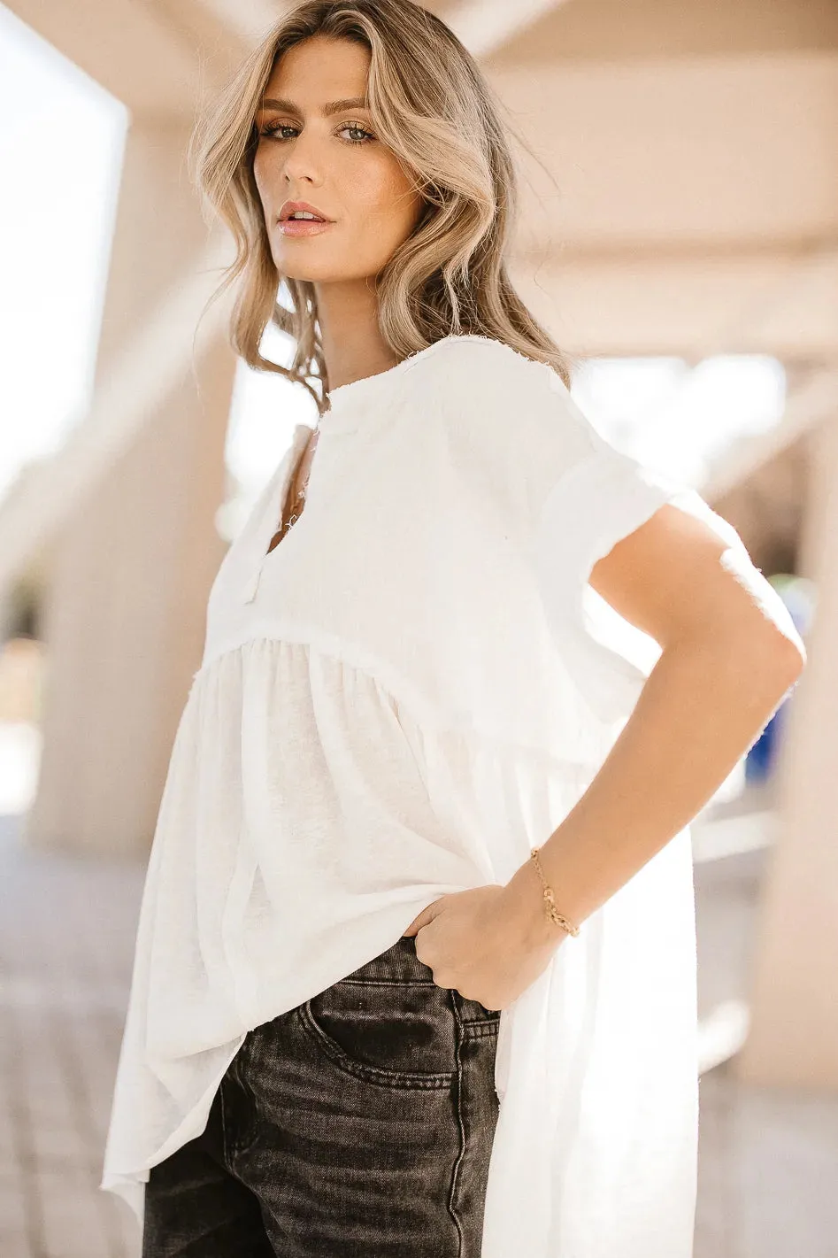 Niki Exposed Seam Top in White - FINAL SALE sold by bohme product image thumbnail 2
