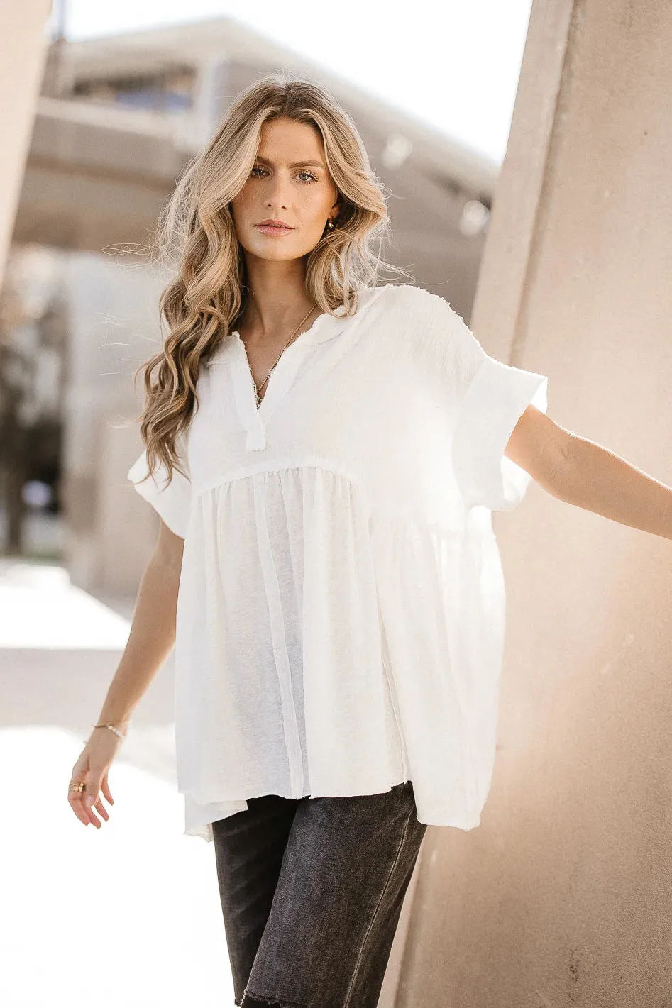 Niki Exposed Seam Top in White - FINAL SALE sold by bohme