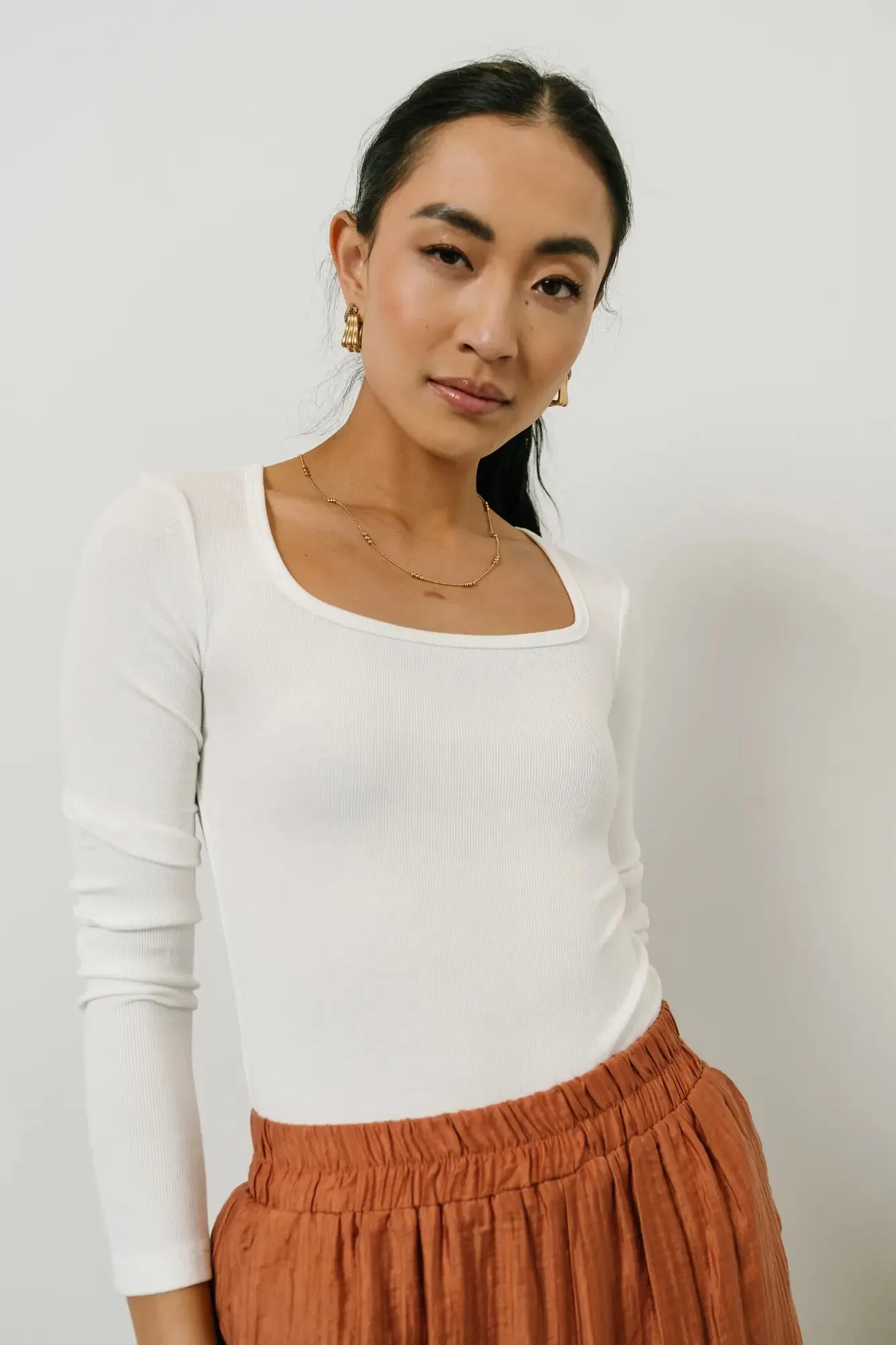 Amy Square Neck Bodysuit in White - FINAL SALE sold by bohme