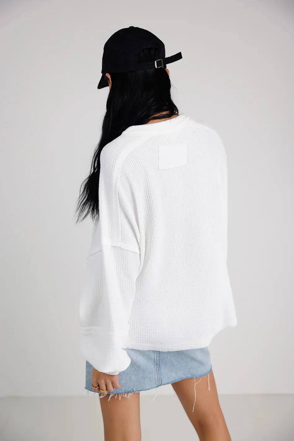 Arabella Ribbed Henley Top in White - FINAL SALE sold by bohme product image thumbnail 5