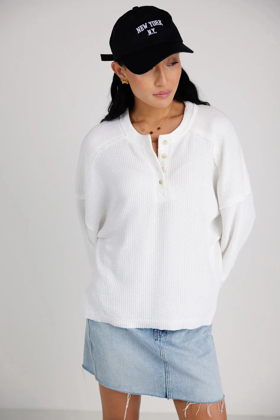 Arabella Ribbed Henley Top in White - FINAL SALE sold by bohme product image thumbnail 4