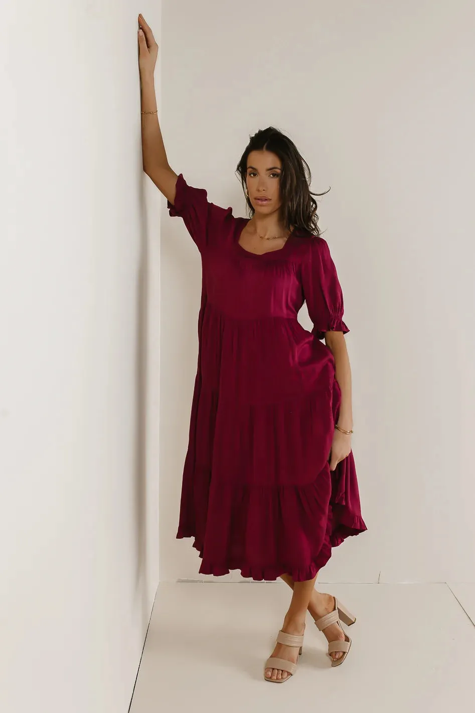 Danae Tiered Midi Dress in Red - FINAL SALE sold by bohme product image thumbnail 2
