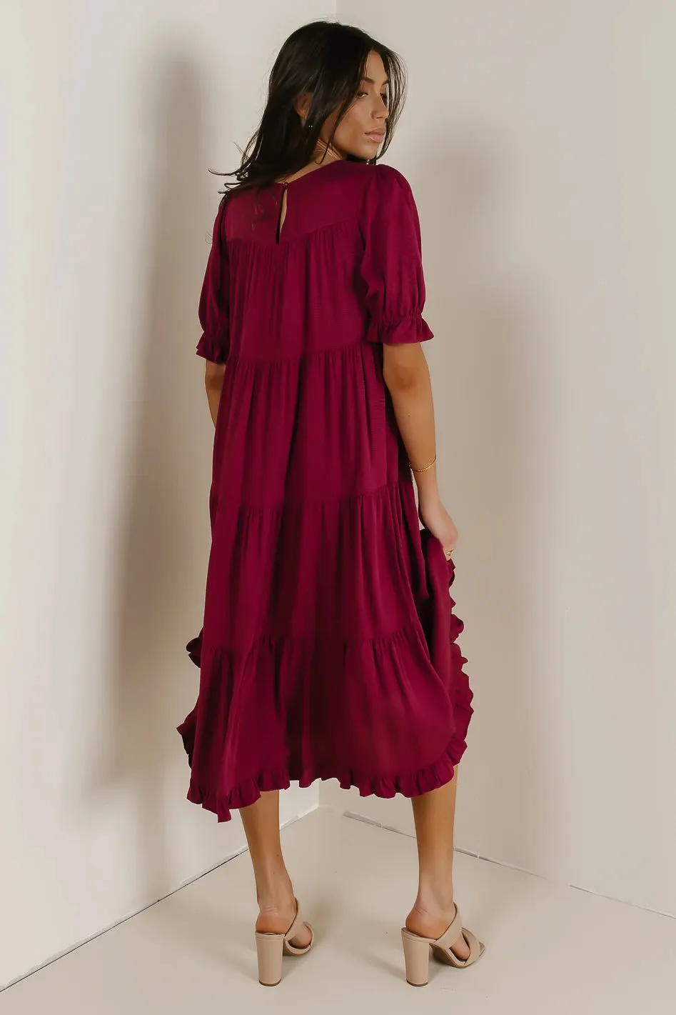 Danae Tiered Midi Dress in Red - FINAL SALE sold by bohme